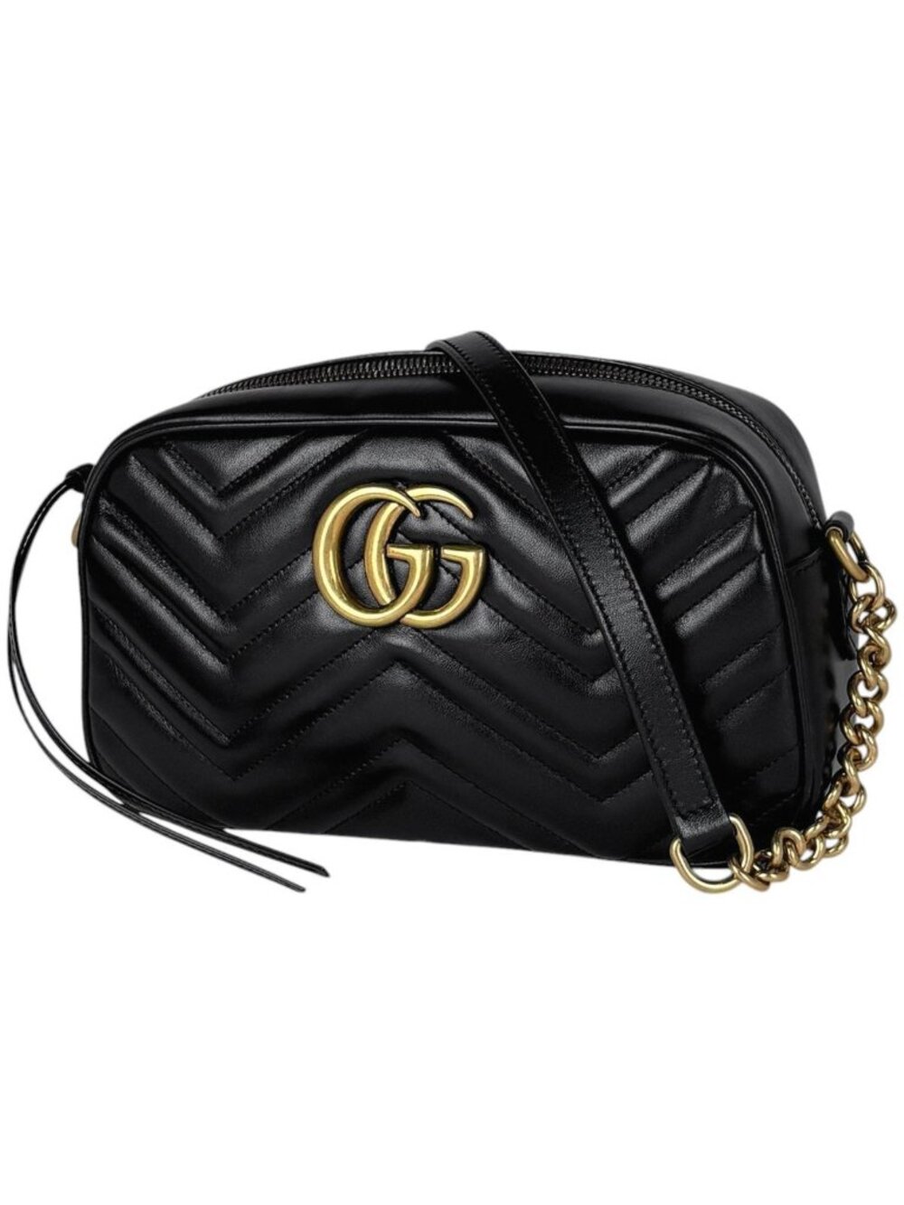 Gucci GG Marmont Chain Shoulder Bag Quilted Leather Black